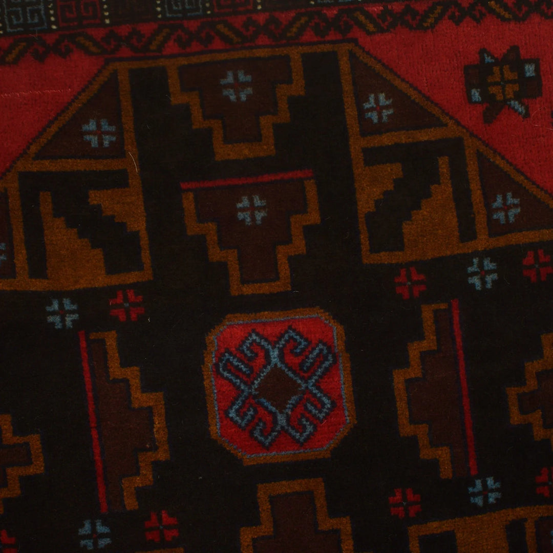 Red Afghan Baluchi Rug 3' 0" x 4' 5" Hand-Knotted | No. AL32122