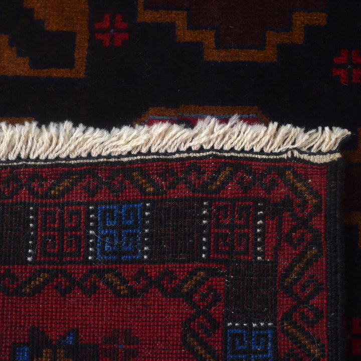 Red Afghan Baluchi Rug 3' 0" x 4' 5" Hand-Knotted | No. AL32122