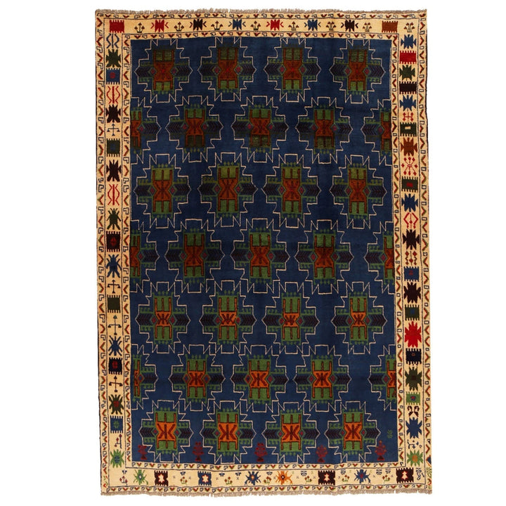 Blue Afghan Kohistani Rug 6' 11" x 8' 12" Hand-Knotted | No. AL32134