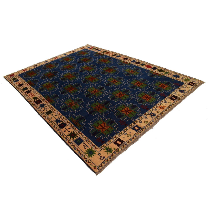Blue Afghan Kohistani Rug 6' 11" x 8' 12" Hand-Knotted | No. AL32134