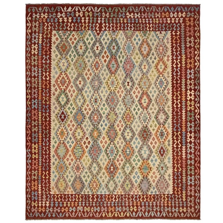 Multicolor Afghan Vegetable Kilim Rug 10' 4" x 12' 7" Flat-Weave | No. AL321361