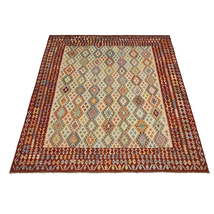 Multicolor Afghan Vegetable Kilim Rug 10' 4" x 12' 7" Flat-Weave | No. AL321361