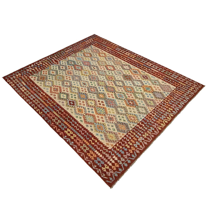 Multicolor Afghan Vegetable Kilim Rug 10' 4" x 12' 7" Flat-Weave | No. AL321361