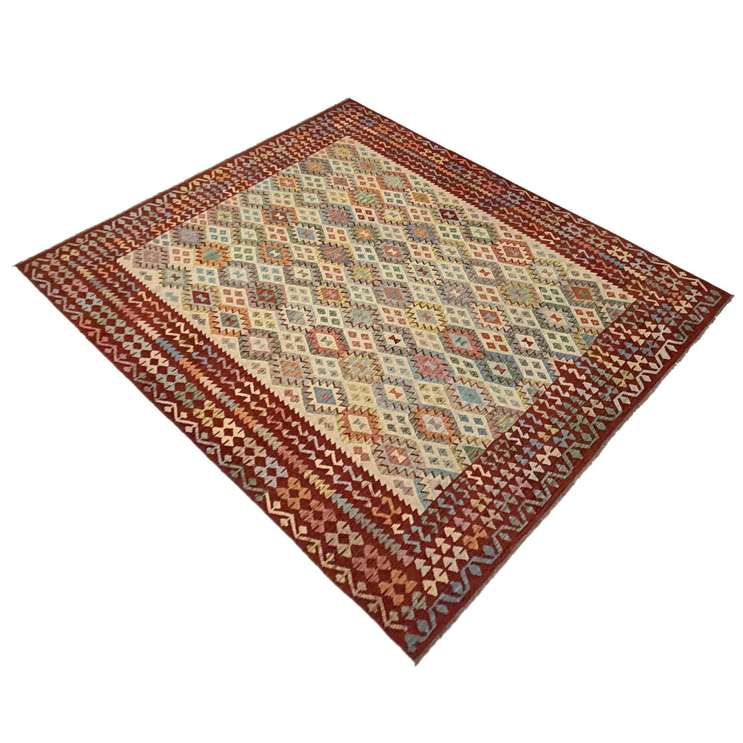 Multicolor Afghan Vegetable Kilim Rug 10' 4" x 12' 7" Flat-Weave | No. AL321361