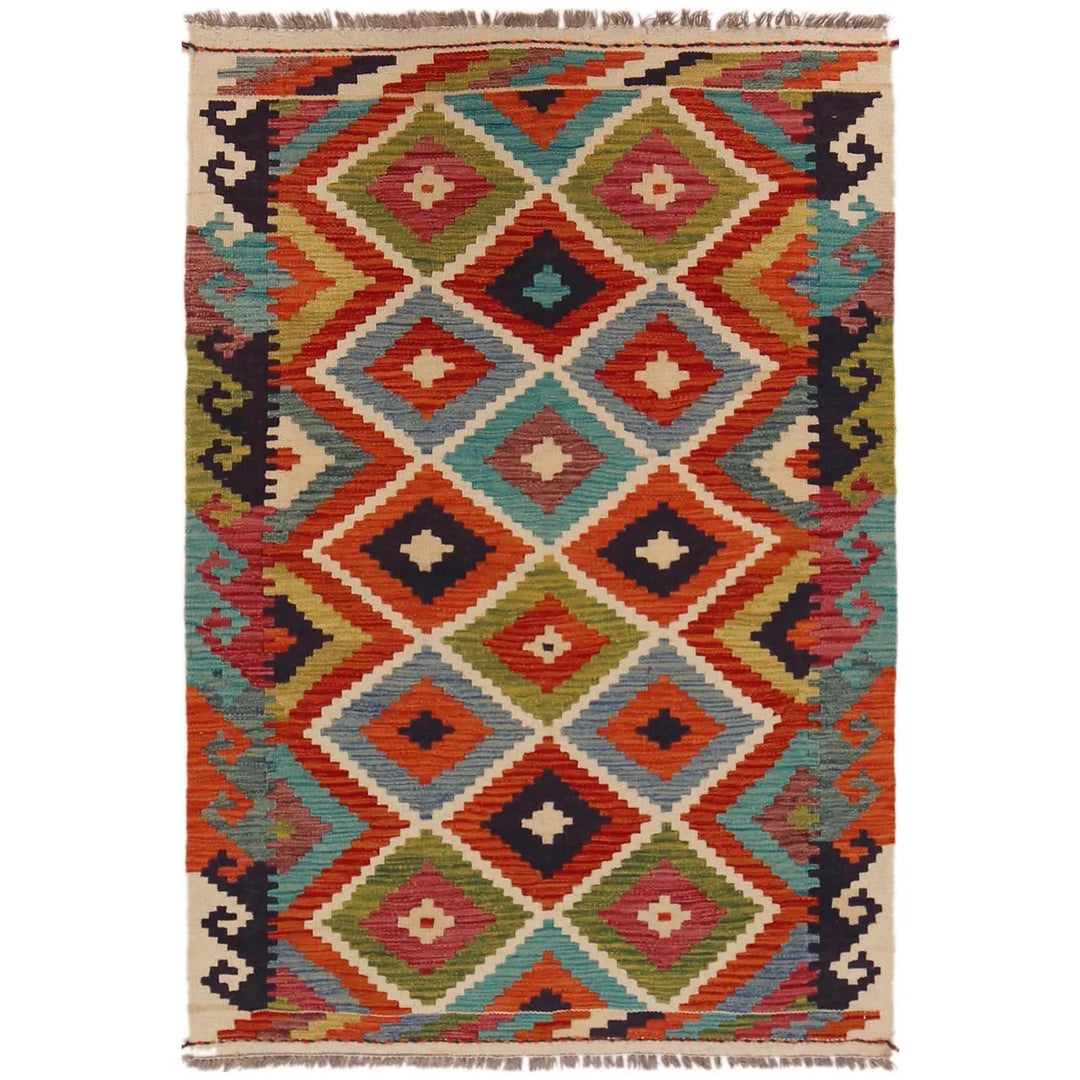 Afghan Vegetable Kelim Rug 3' 2" x 4' 9" Flat-Weave | No. AL32161