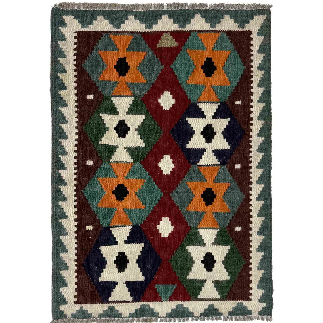 Afghan Vegetable Kilim Rug 2' 0" x 2' 9" Flat-Weave | No. AL322215