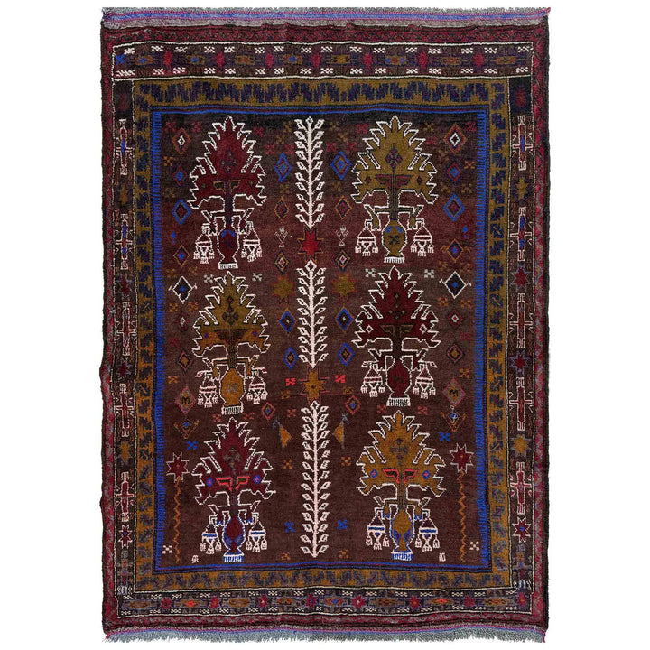 Afghan Baluchi Rug 3' 2" x 4' 5" Hand-Knotted | No. AL32222