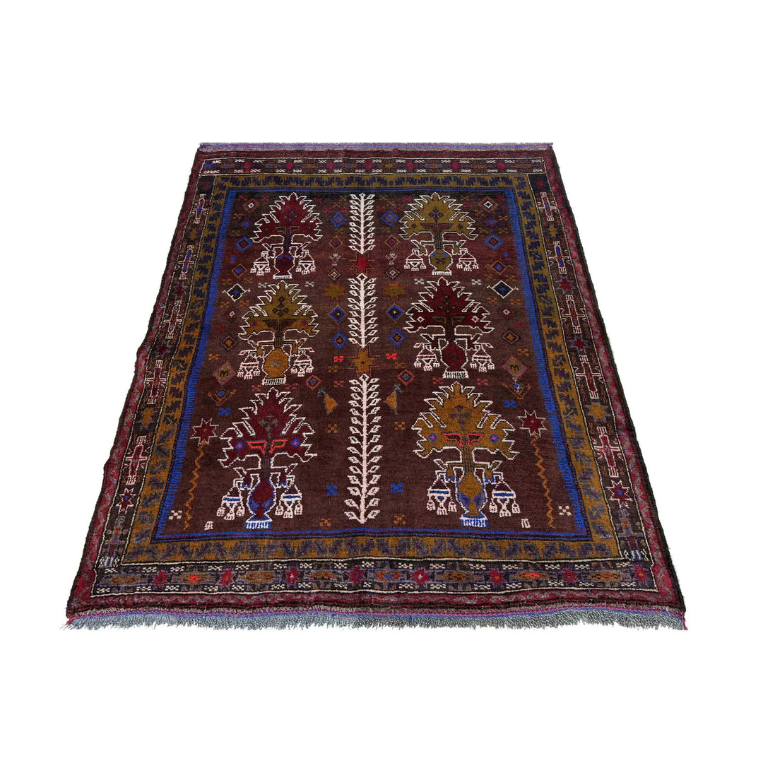 Afghan Baluchi Rug 3' 2" x 4' 5" Hand-Knotted | No. AL32222