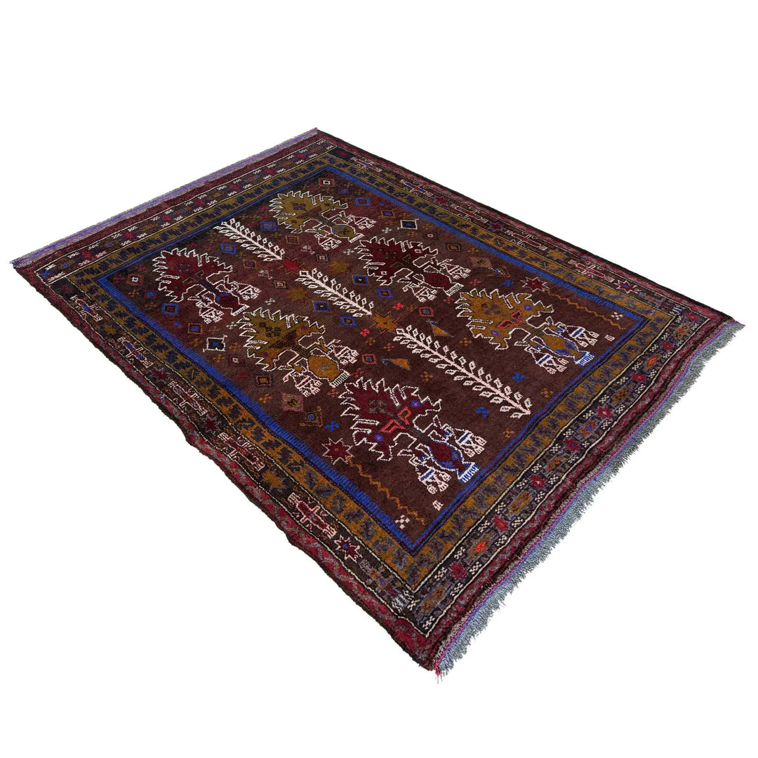Afghan Baluchi Rug 3' 2" x 4' 5" Hand-Knotted | No. AL32222