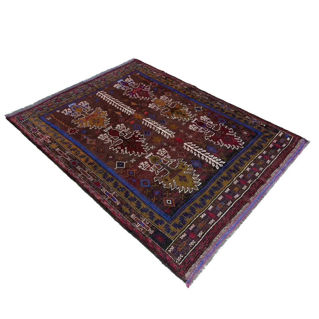 Afghan Baluchi Rug 3' 2" x 4' 5" Hand-Knotted | No. AL32222