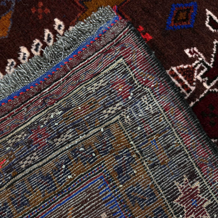Afghan Baluchi Rug 3' 2" x 4' 5" Hand-Knotted | No. AL32222