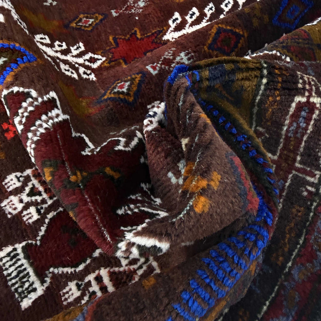 Afghan Baluchi Rug 3' 2" x 4' 5" Hand-Knotted | No. AL32222