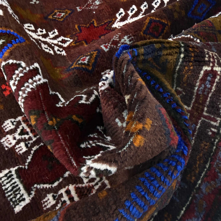 Afghan Baluchi Rug 3' 2" x 4' 5" Hand-Knotted | No. AL32222