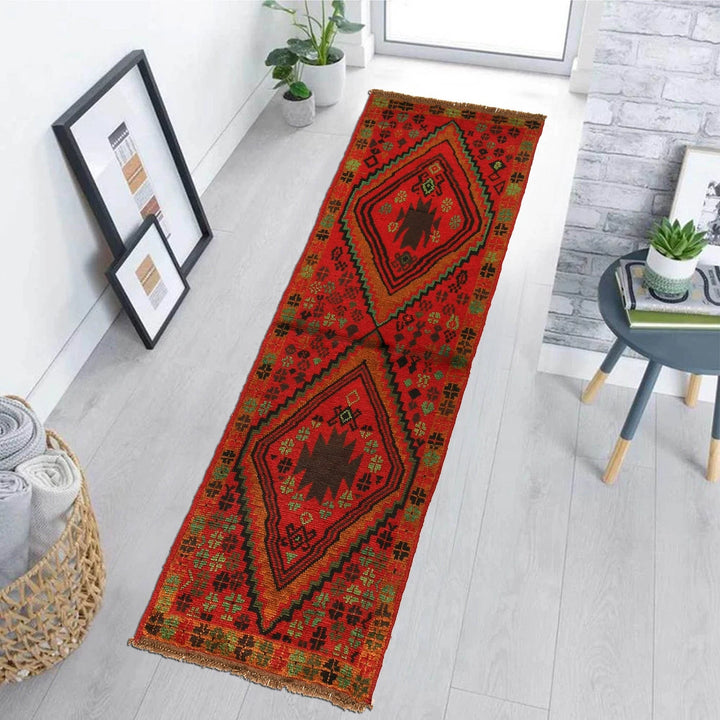 Red Afghan Baluchi Rug 2' 1" x 6' 7" Hand-Knotted | No. AL32294