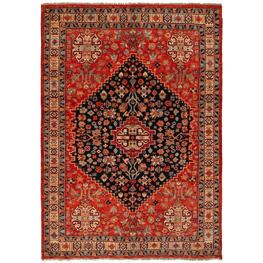 Red Afghan Shirazi Rug 6' 8" x 9' 8" Hand-Knotted | No. AL32305