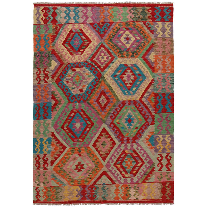 Afghan Vegetable Kilim Rug 5' 8" x 8' 1" Flat-Weave | No. AL32332