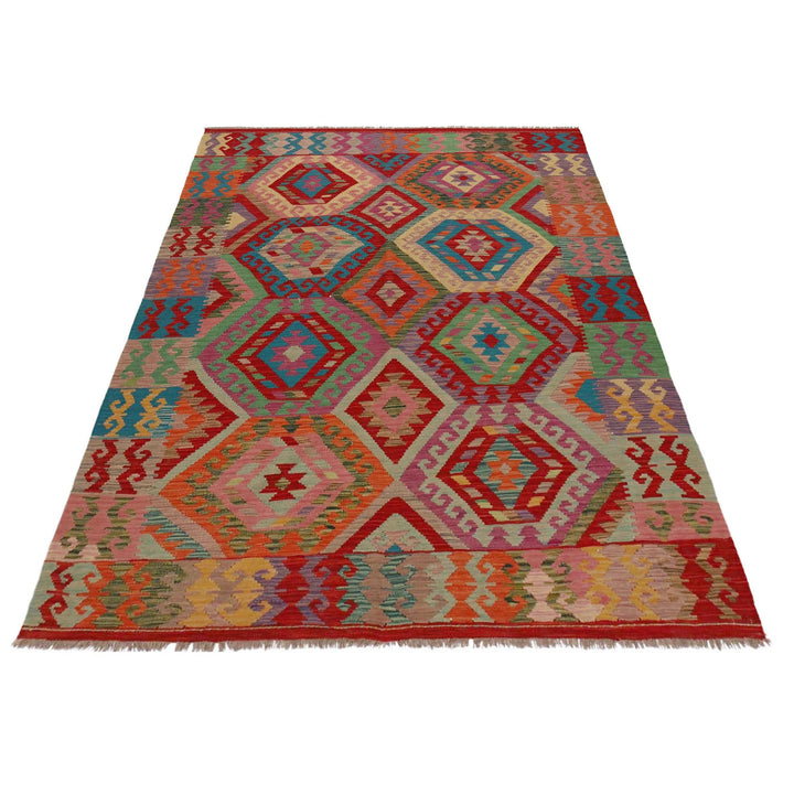 Afghan Vegetable Kilim Rug 5' 8" x 8' 1" Flat-Weave | No. AL32332
