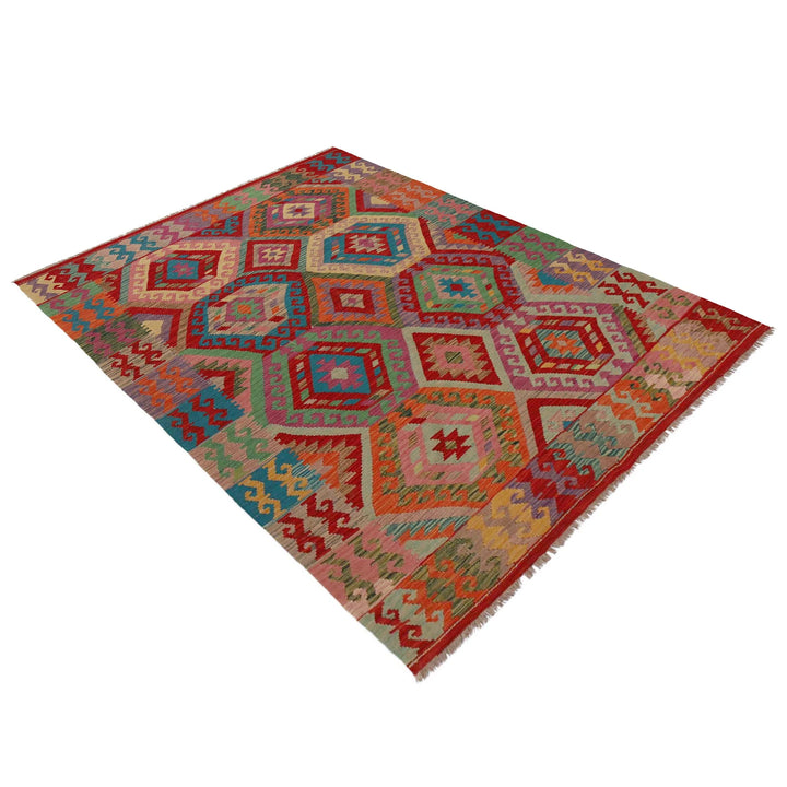 Afghan Vegetable Kilim Rug 5' 8" x 8' 1" Flat-Weave | No. AL32332