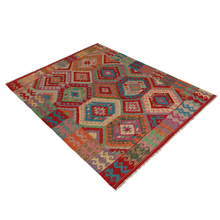 Afghan Vegetable Kilim Rug 5' 8" x 8' 1" Flat-Weave | No. AL32332