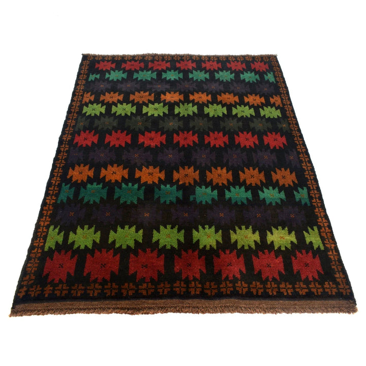 Black Afghan Baluchi Rug 4' 3" x 6' 0" Hand-Knotted | No. AL32361