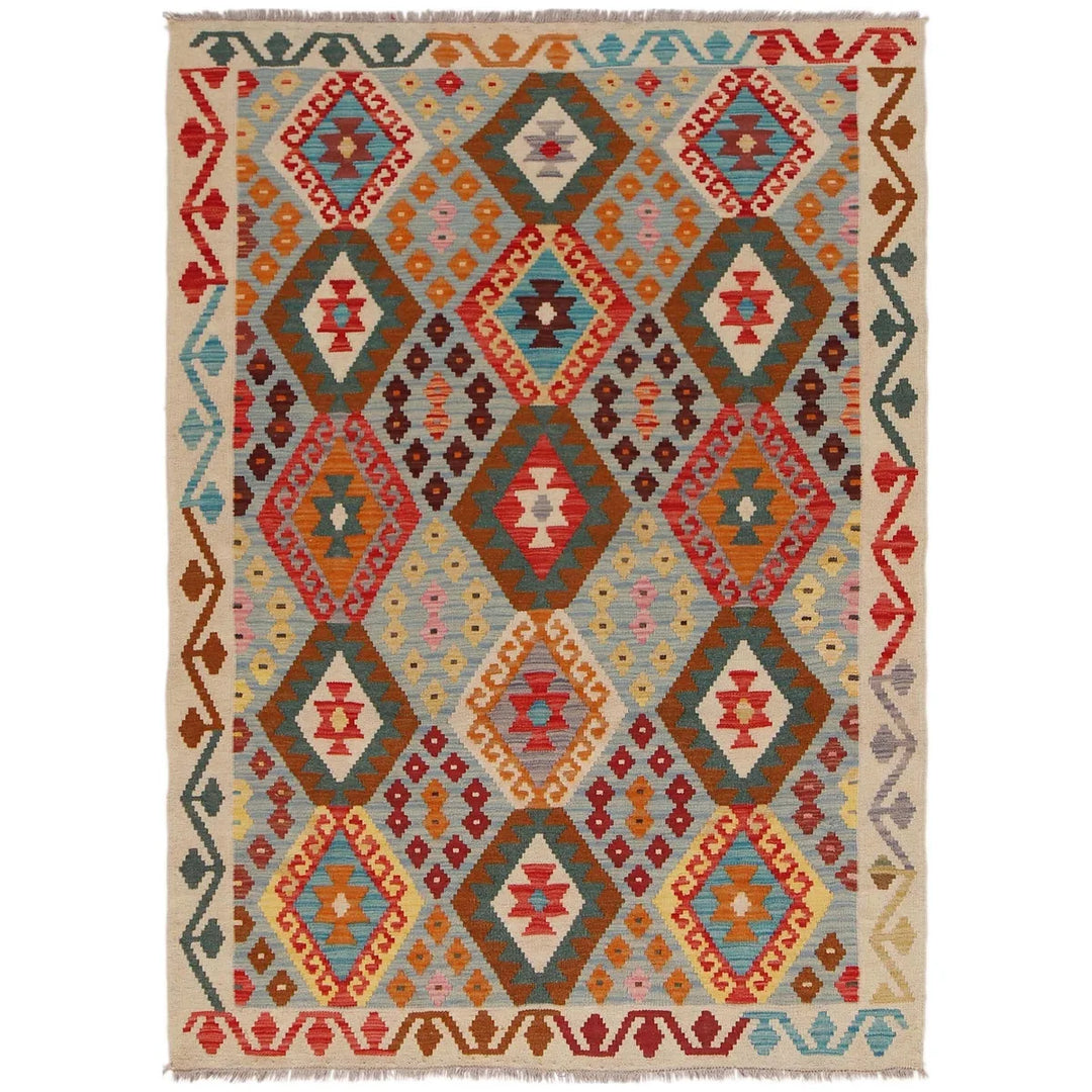 Afghan Kilim Rug 4' 4" x 6' 1" Flat-Weave | No. AL32368