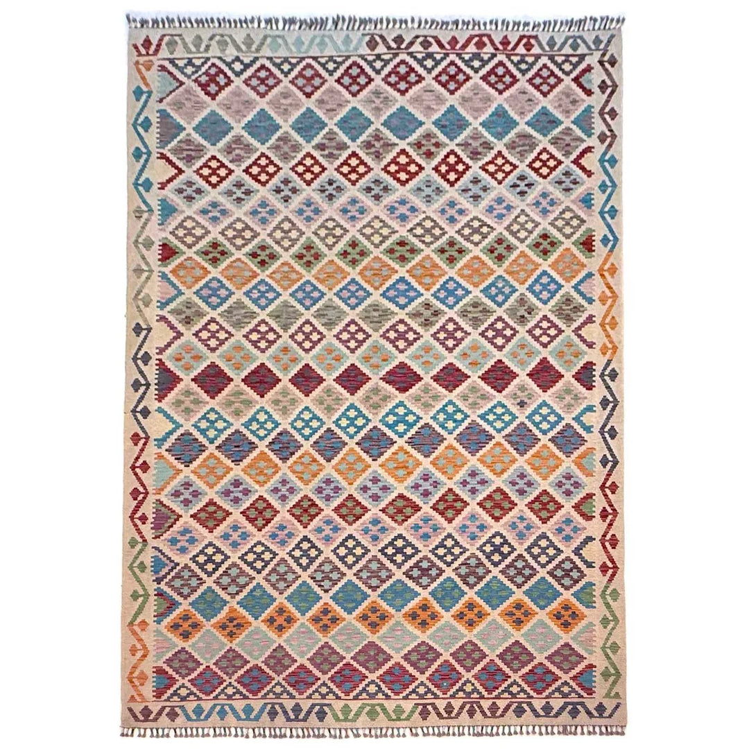 Afghan Vegetable Kelim Rug 6' 11" x 9' 11" Flat-Weave | No. AL32379
