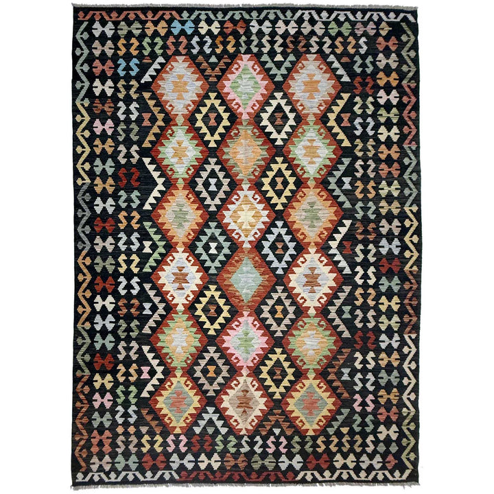 Afghan Vegetable Kilim Rug 6' 10" x 9' 9" Flat-Weave | No. AL324055
