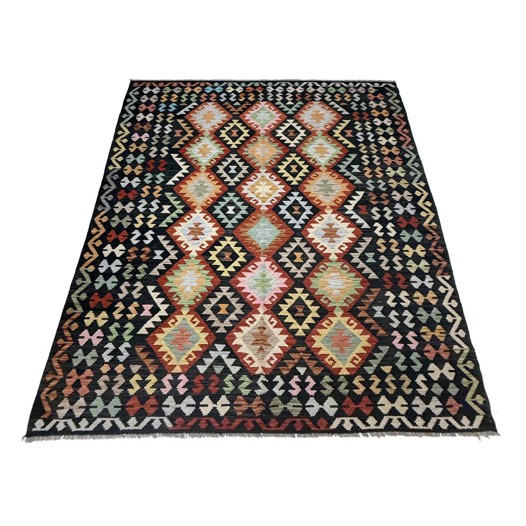 Afghan Vegetable Kilim Rug 6' 10" x 9' 9" Flat-Weave | No. AL324055