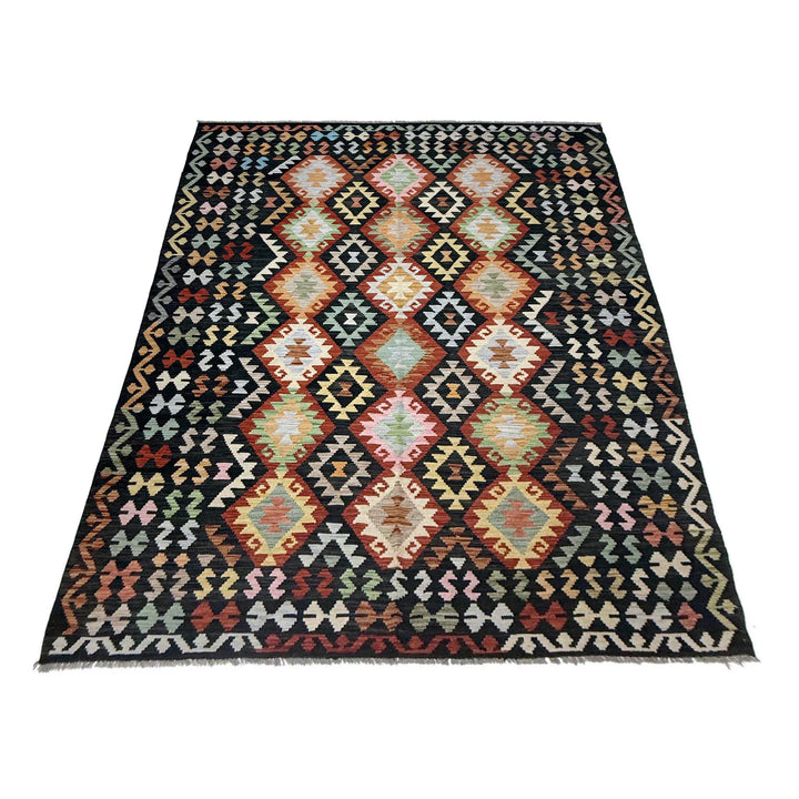 Afghan Vegetable Kilim Rug 6' 10" x 9' 9" Flat-Weave | No. AL324055
