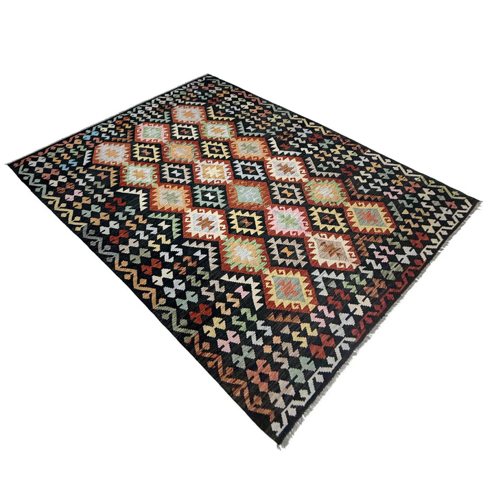 Afghan Vegetable Kilim Rug 6' 10" x 9' 9" Flat-Weave | No. AL324055