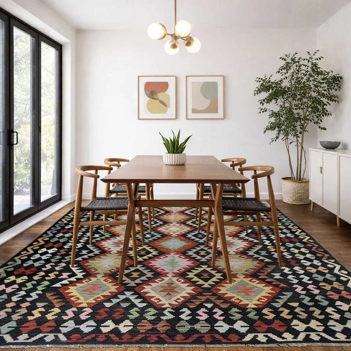 Afghan Vegetable Kilim Rug 6' 10" x 9' 9" Flat-Weave | No. AL324055