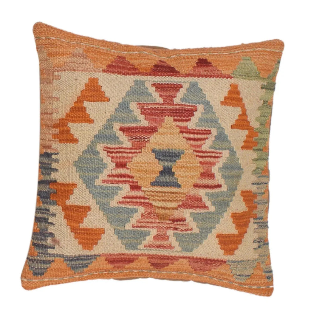 Afghan Kilim Cushion 1' 6" x 1' 6" Flat-Weave | No. AL32420