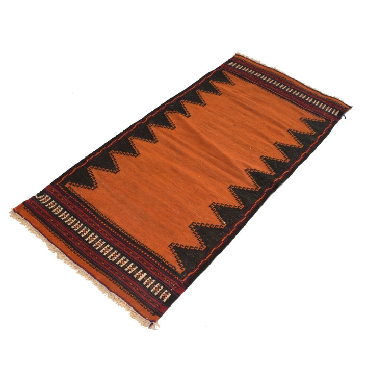 Brown Afghan Table Sheet Rug 2' 0" x 4' 4" Flat-Weave | No. AL32426