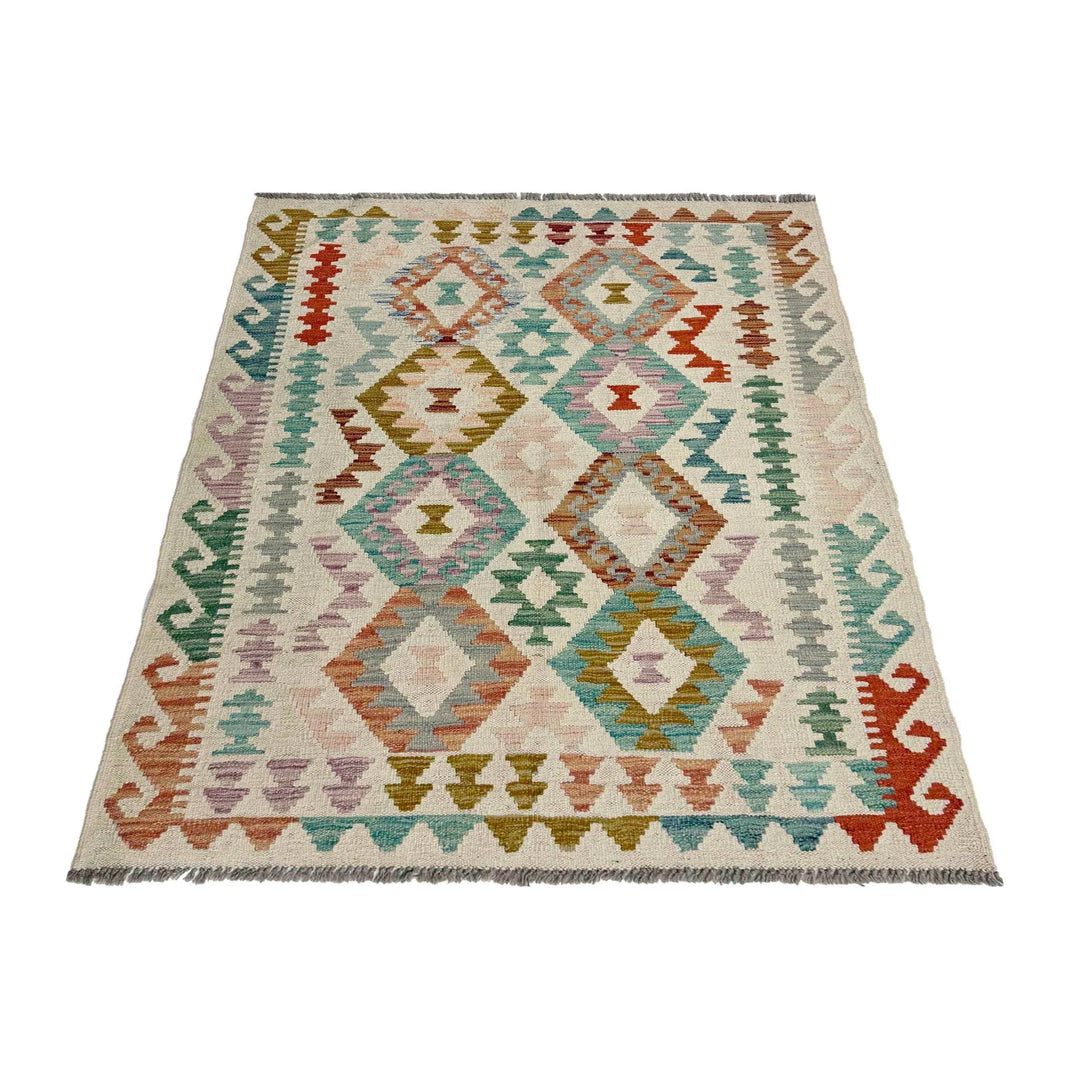 Afghan Vegetable Kilim Rug 3' 7" x 4' 11" Flat-Weave | No. AL324488
