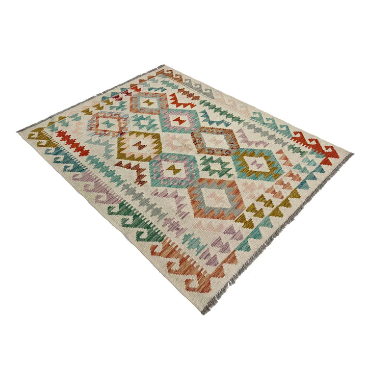 Afghan Vegetable Kilim Rug 3' 7" x 4' 11" Flat-Weave | No. AL324488