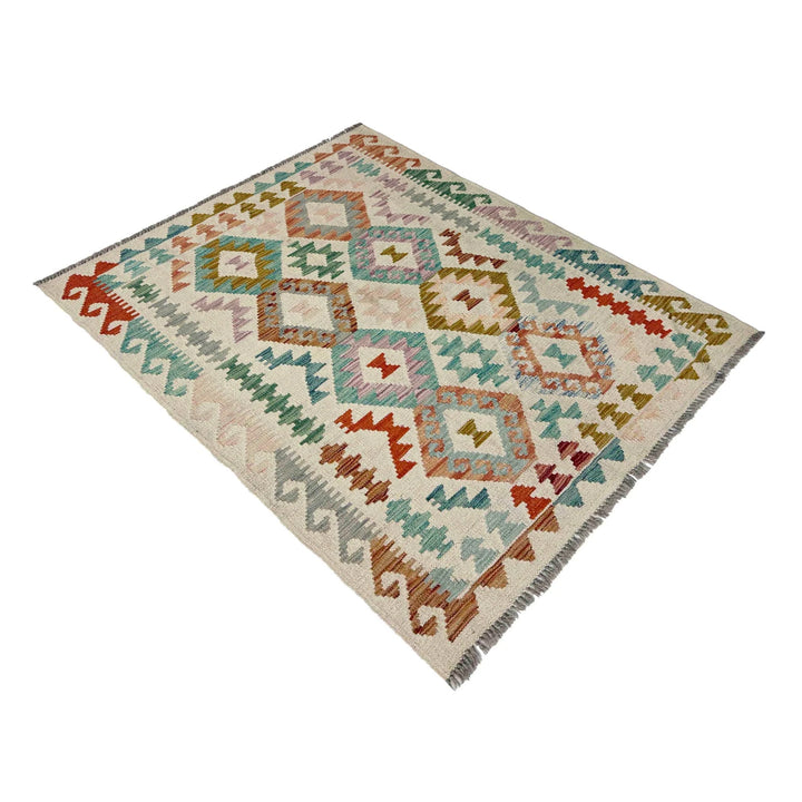 Afghan Vegetable Kilim Rug 3' 7" x 4' 11" Flat-Weave | No. AL324488