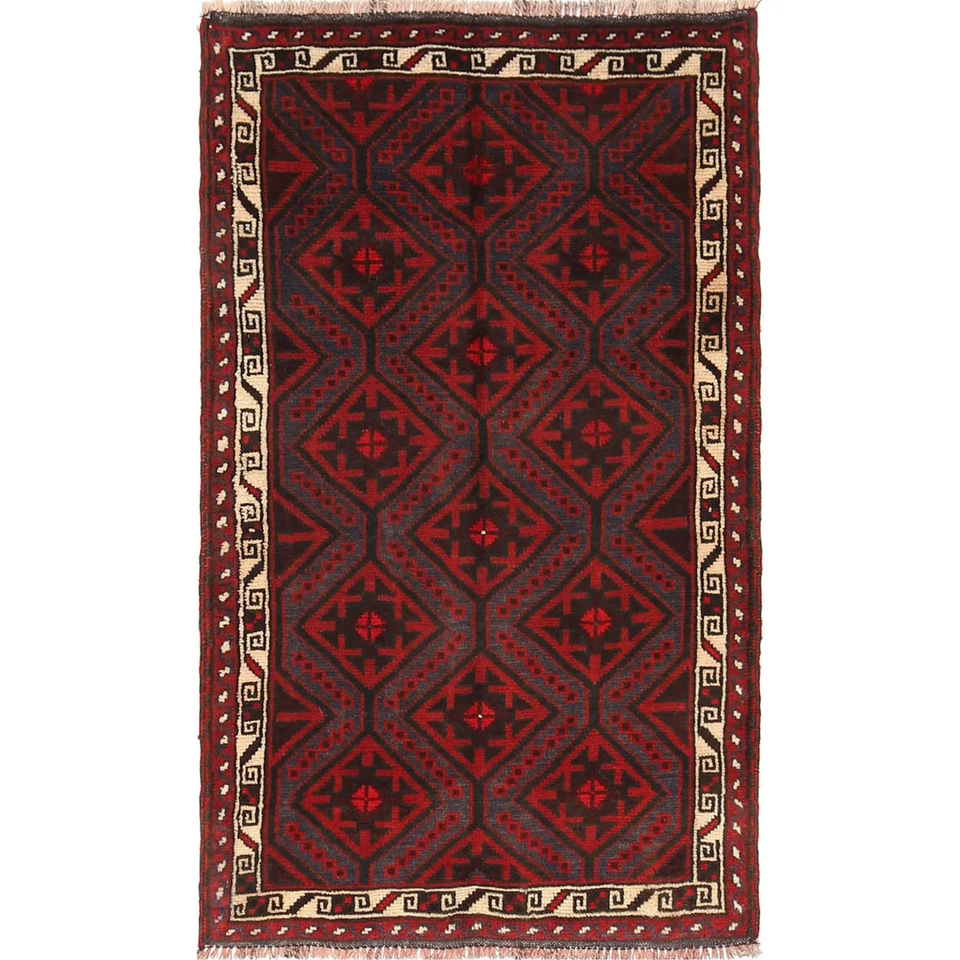 Beige Afghan Baluchi Rug 2'6" x 4'2" Hand-Knotted | No. AL32474