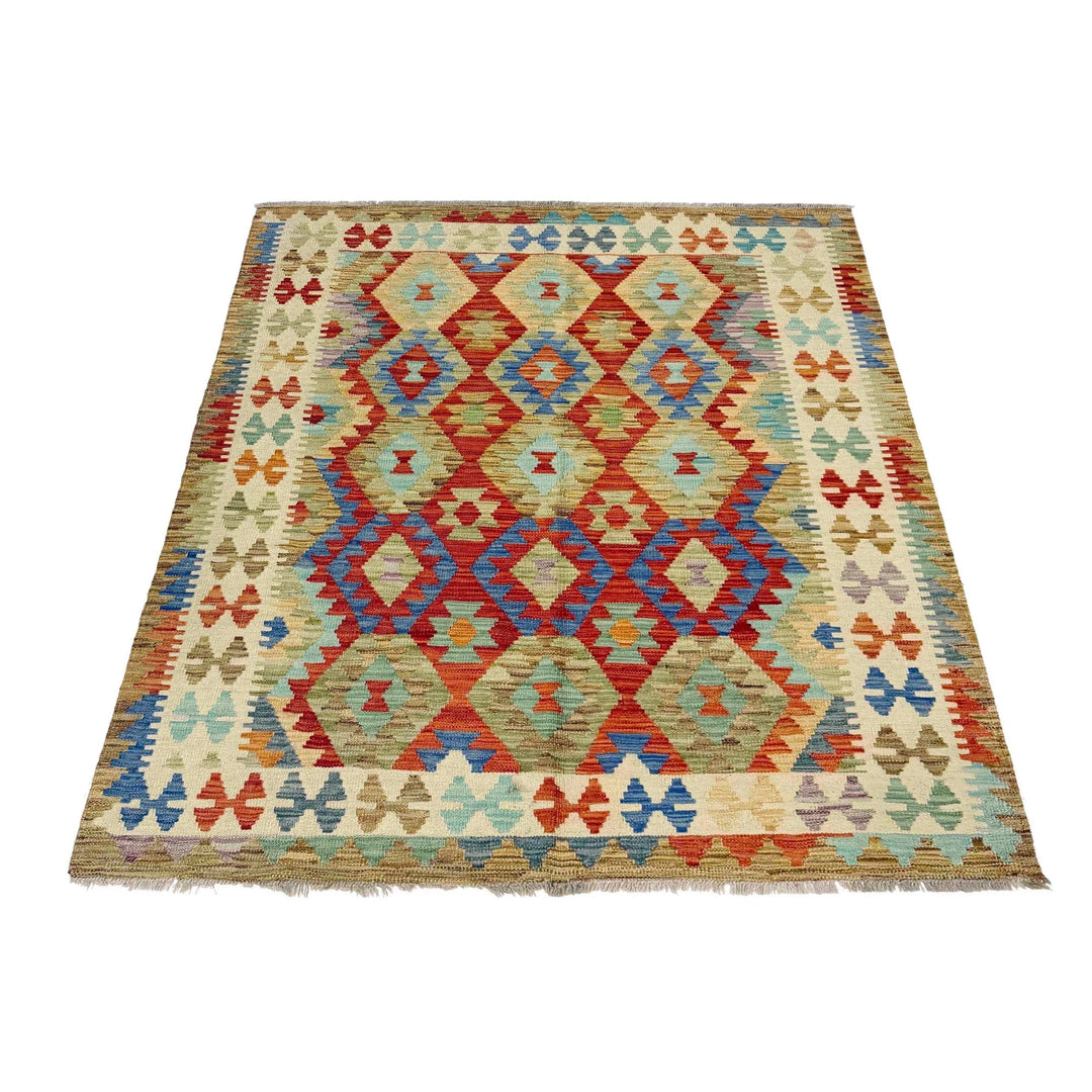 Afghan Vegetable Kilim Rug 4' 11" x 6' 3" Flat-Weave | No. AL324772