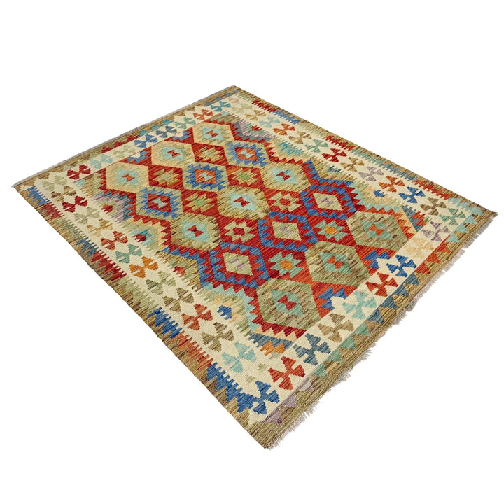 Afghan Vegetable Kilim Rug 4' 11" x 6' 3" Flat-Weave | No. AL324772