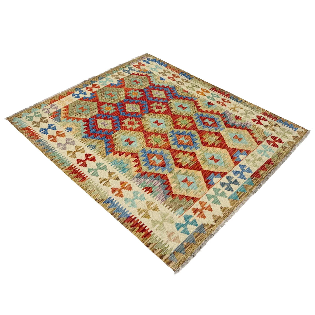 Afghan Vegetable Kilim Rug 4' 11" x 6' 3" Flat-Weave | No. AL324772