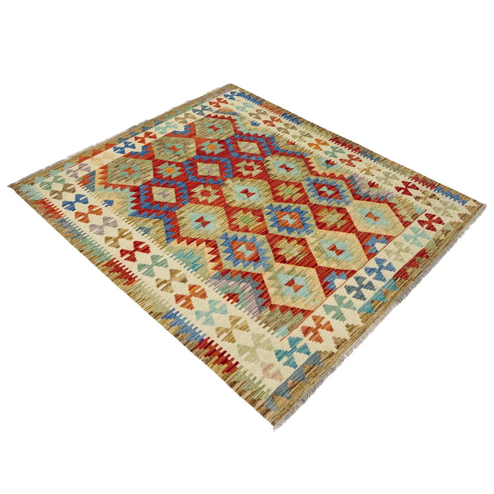 Afghan Vegetable Kilim Rug 4' 11" x 6' 3" Flat-Weave | No. AL324772