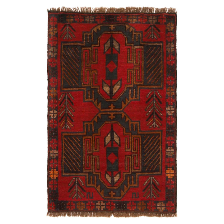 Red Afghan Baluchi Rug 2' 9" x 4' 5" Hand-Knotted | No. AL32493