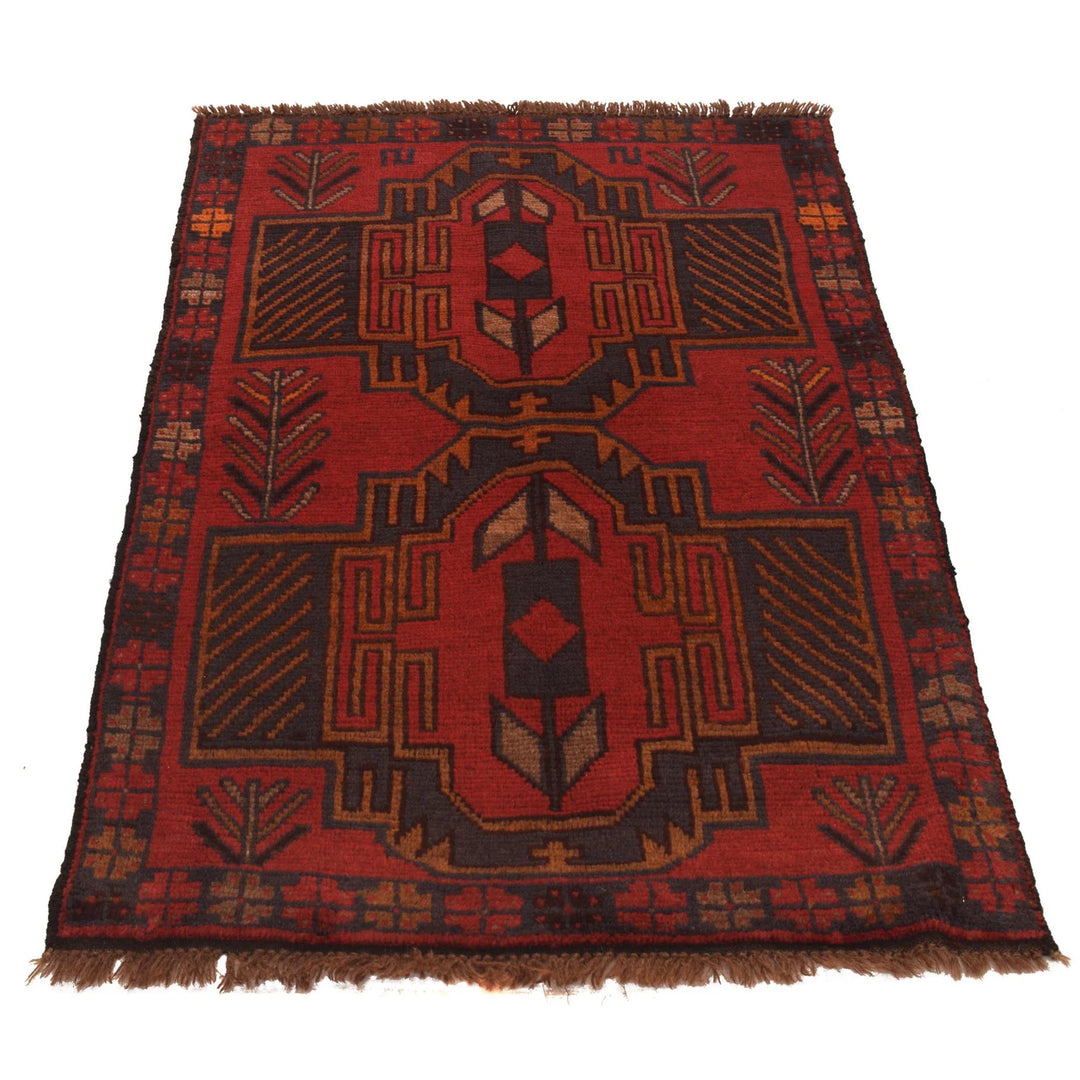 Red Afghan Baluchi Rug 2' 9" x 4' 5" Hand-Knotted | No. AL32493