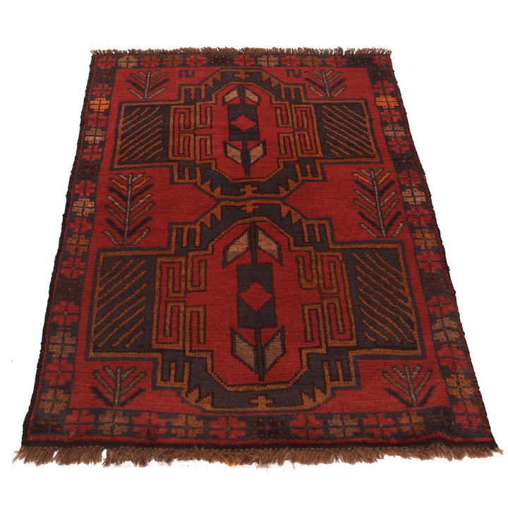 Red Afghan Baluchi Rug 2' 9" x 4' 5" Hand-Knotted | No. AL32493
