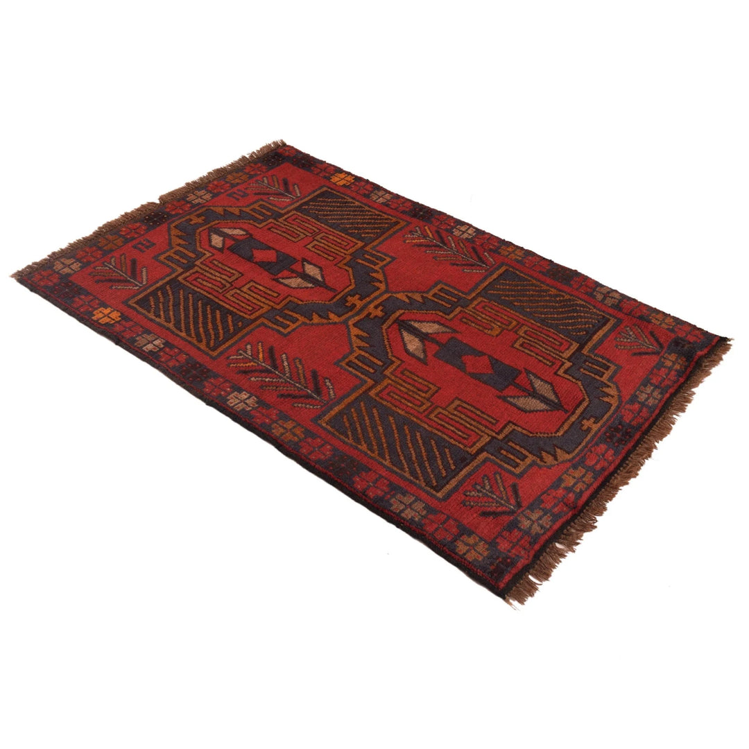 Red Afghan Baluchi Rug 2' 9" x 4' 5" Hand-Knotted | No. AL32493
