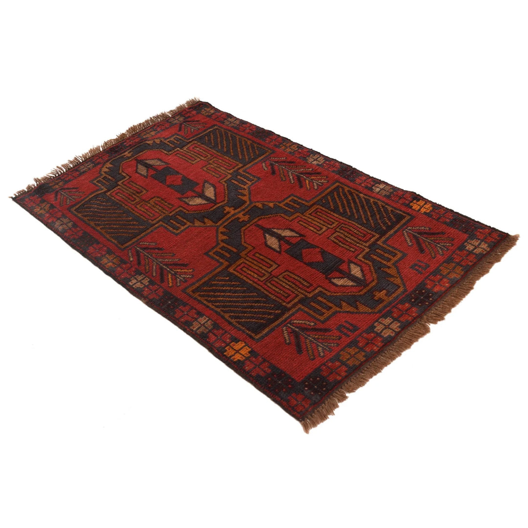 Red Afghan Baluchi Rug 2' 9" x 4' 5" Hand-Knotted | No. AL32493