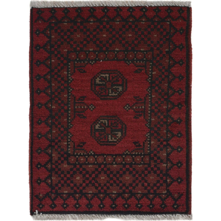 Red Afghan Oriental Doormat 1' 7" x 2' 1" Hand-Knotted | No. AL32501