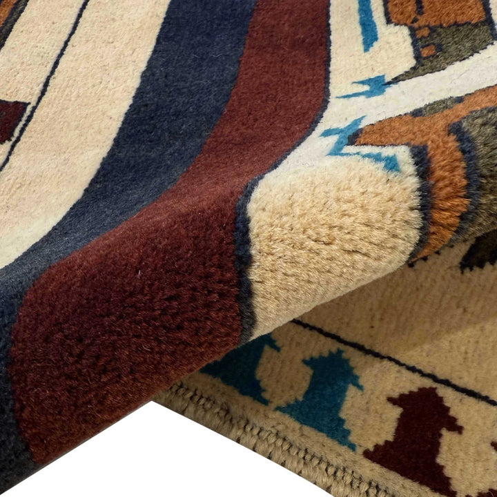 Beige Afghan War Carpet Rug 3' 5" x 4' 10" Hand-Knotted | No. AL32509