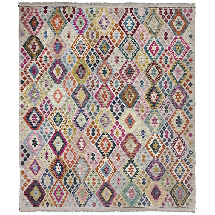 Afghan Vegetable Kilim Rug 8' 2" x 9' 10" Flat-Weave | No. AL325132