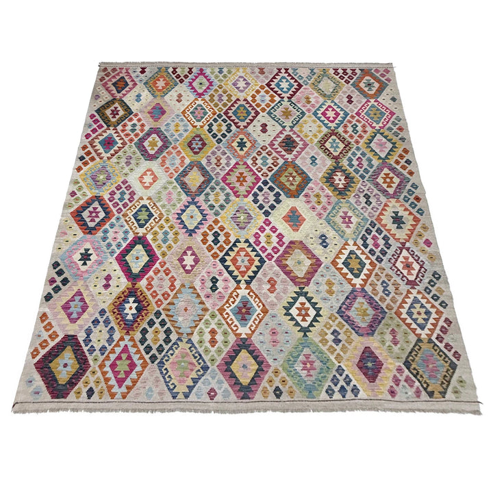 Afghan Vegetable Kilim Rug 8' 2" x 9' 10" Flat-Weave | No. AL325132